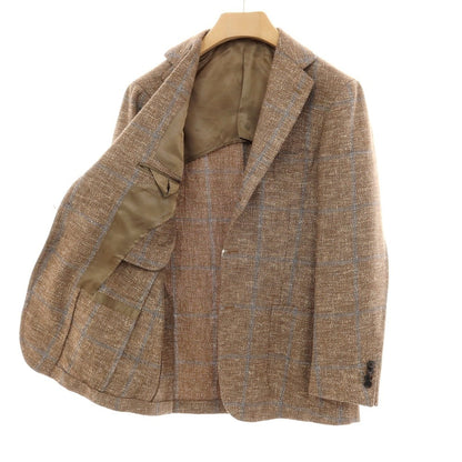 【中古】リングヂャケット RING JACKET MEISTER ウールアルパカナイロンシルクリネン チェック 3B テーラードジャケット ブラウンxネイビー【サイズ46】【 状態ランクC 】【 メンズ 】