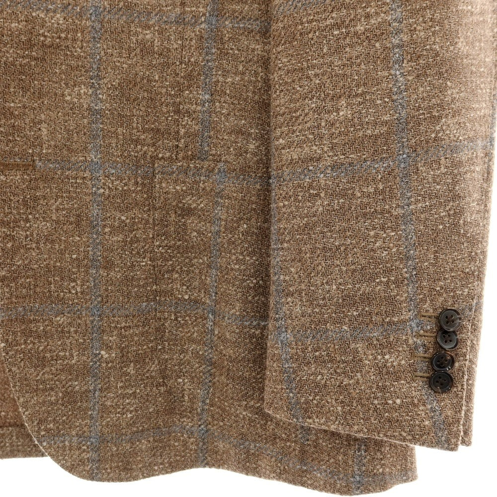 【中古】リングヂャケット RING JACKET MEISTER ウールアルパカナイロンシルクリネン チェック 3B テーラードジャケット ブラウンxネイビー【サイズ46】【 状態ランクC 】【 メンズ 】