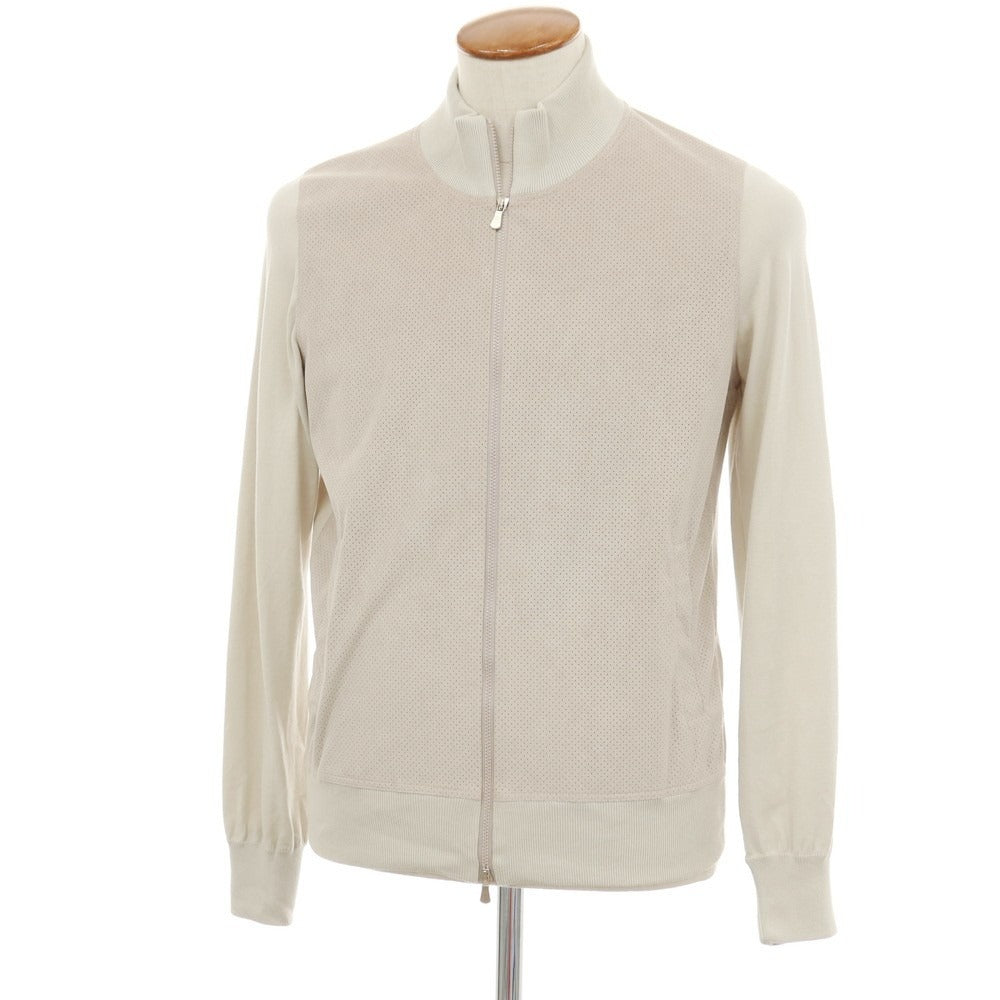 【中古】グランサッソ GRAN SASSO パンチング 切り替え ダブルジップ ニットブルゾン サンドベージュ【サイズ46】【 状態ランクC 】【 メンズ 】