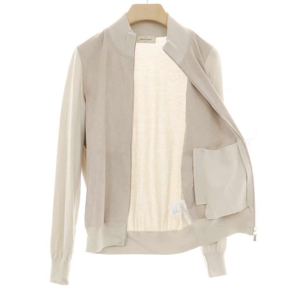 【中古】グランサッソ GRAN SASSO パンチング 切り替え ダブルジップ ニットブルゾン サンドベージュ【サイズ46】【 状態ランクC 】【 メンズ 】
