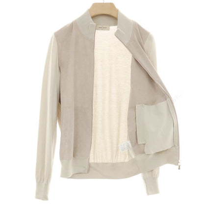 【中古】グランサッソ GRAN SASSO パンチング 切り替え ダブルジップ ニットブルゾン サンドベージュ【サイズ46】【 状態ランクC 】【 メンズ 】