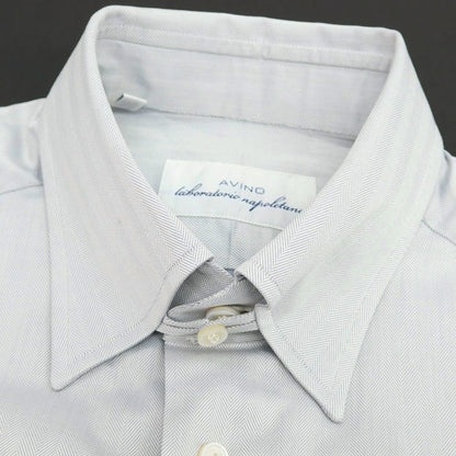 【中古】アヴィーノ AVINO コットン ヘリンボーン織り タブカラー ドレスシャツ グレー【 37 】【 状態ランクB 】【 メンズ 】