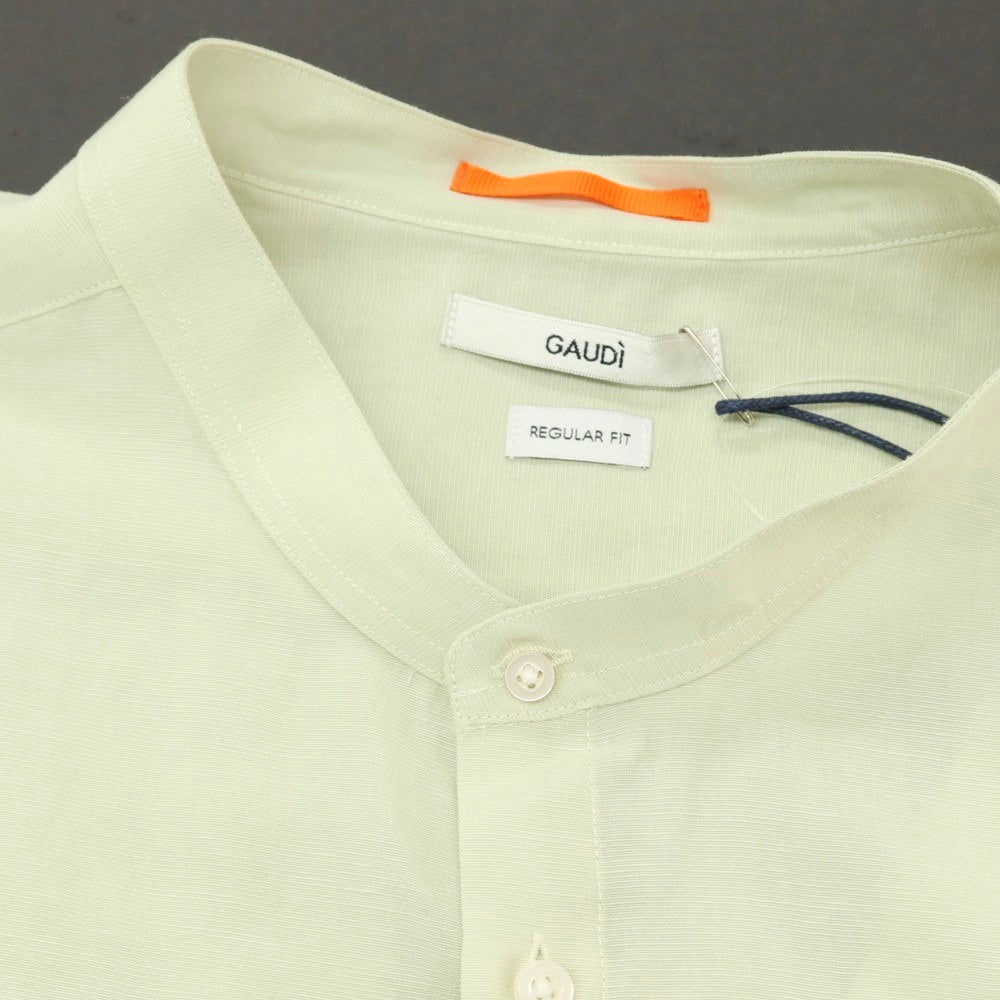 【新品アウトレット】ガウディ GAUDI リヨセルリネン バンドカラー カジュアルシャツ ライトグリーン【 L 】【 状態ランクN- 】【 メンズ 】