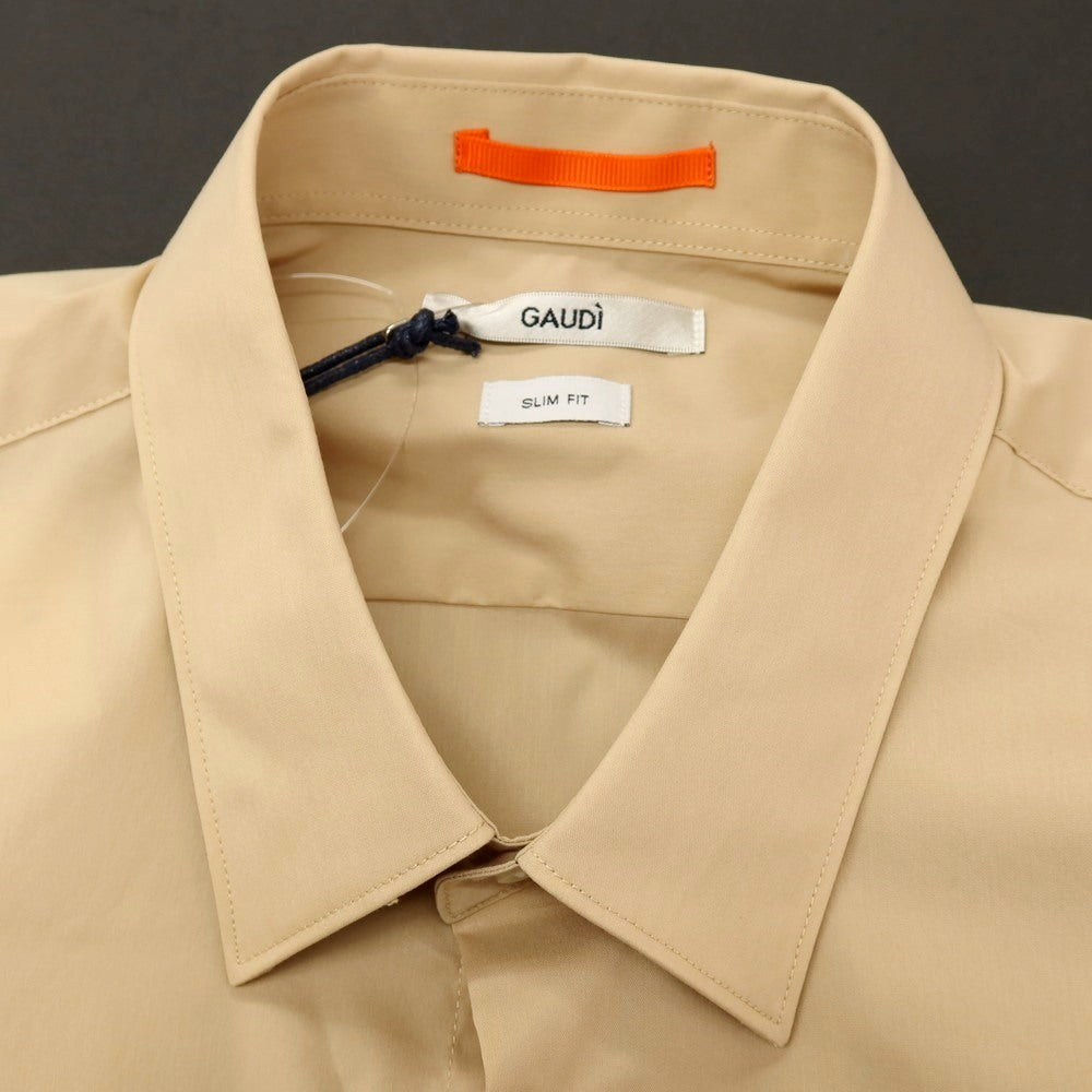 【新品】ガウディ GAUDI ストレッチ コットンナイロン レギュラーカラー カジュアルシャツ ベージュ【 L 】【 状態ランクN 】【 メンズ 】