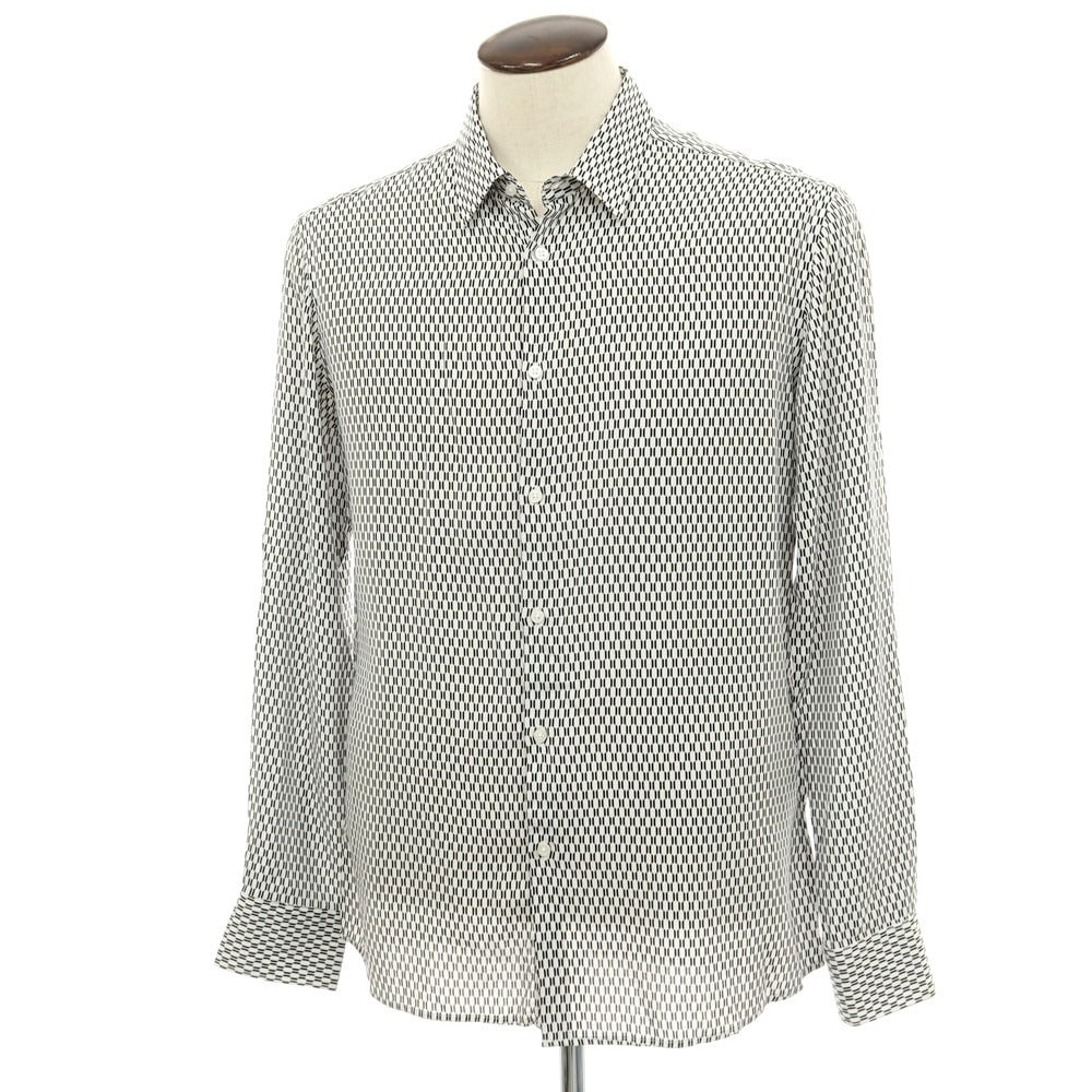 【新品】ガウディ GAUDI レーヨン 総柄 レギュラーカラー カジュアルシャツ ホワイトxブラック【 L 】【 状態ランクN 】【 メンズ 】