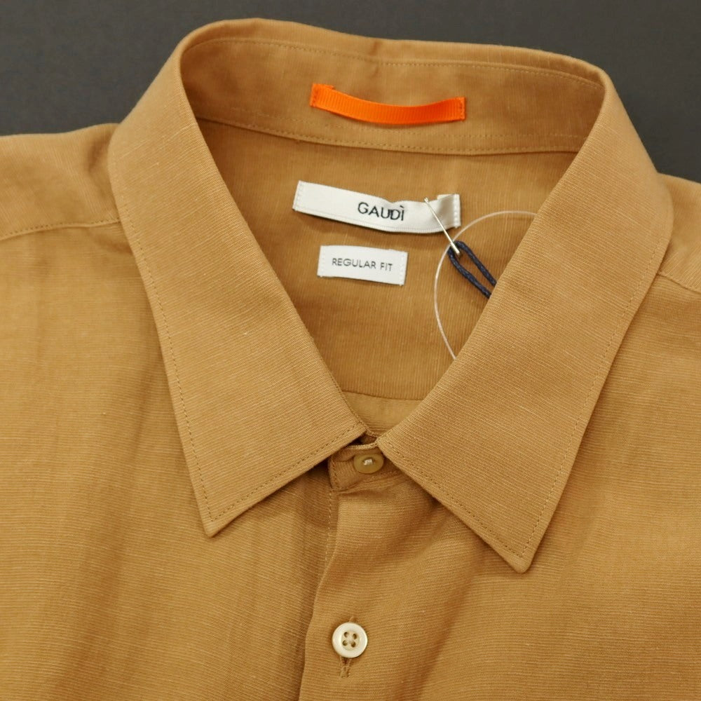 【新品】ガウディ GAUDI リヨセルリネン レギュラーカラー カジュアルシャツ ライトブラウン【 L 】【 状態ランクN 】【 メンズ 】