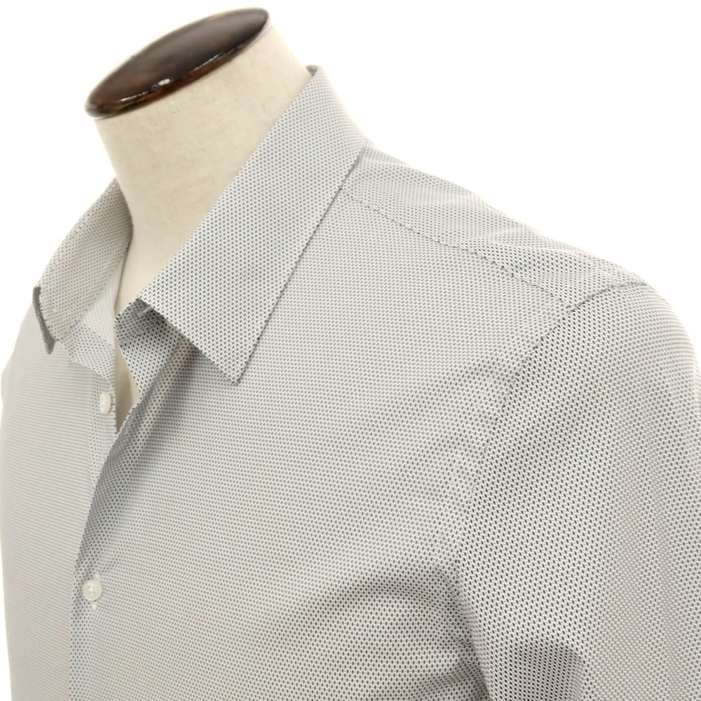 【新品アウトレット】ガウディ GAUDI ストレッチ コットン 総柄 レギュラーカラー カジュアルシャツ ホワイトxブラック【 L 】【 状態ランクN- 】【 メンズ 】