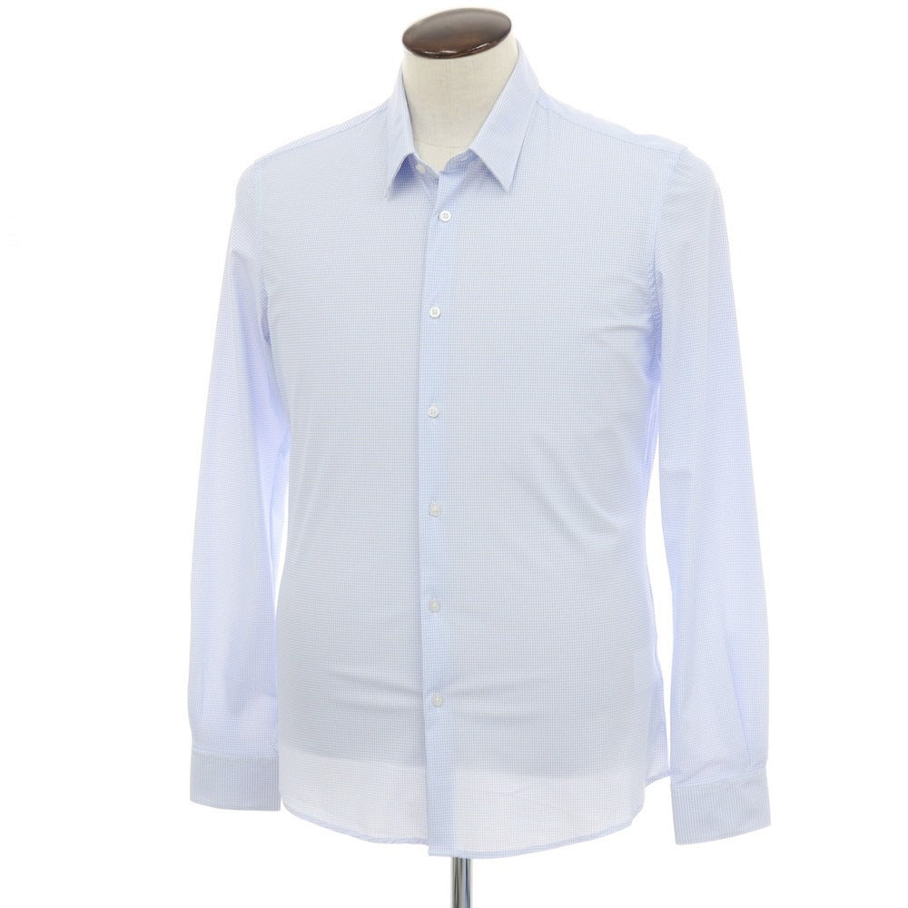 【新品】ガウディ GAUDI ナイロン ジャージー レギュラーカラー カジュアルシャツ ライトブルーxホワイト【 L 】【 状態ランクN 】【 メンズ 】