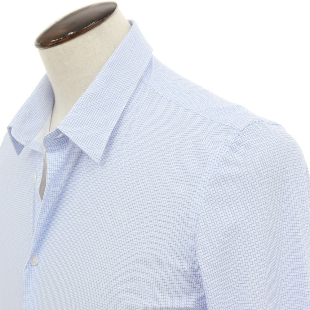 【新品】ガウディ GAUDI ナイロン ジャージー レギュラーカラー カジュアルシャツ ライトブルーxホワイト【 L 】【 状態ランクN 】【 メンズ 】