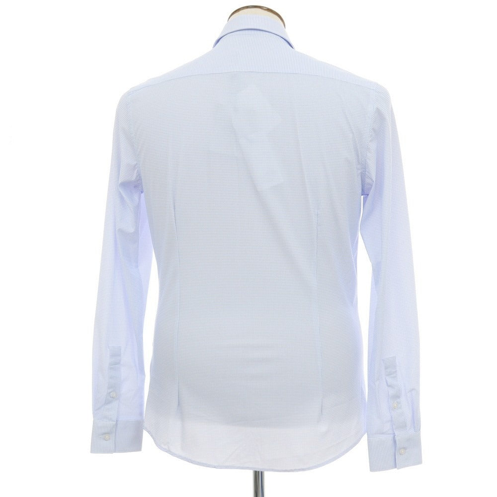 【新品】ガウディ GAUDI ナイロン ジャージー レギュラーカラー カジュアルシャツ ライトブルーxホワイト【 L 】【 状態ランクN 】【 メンズ 】