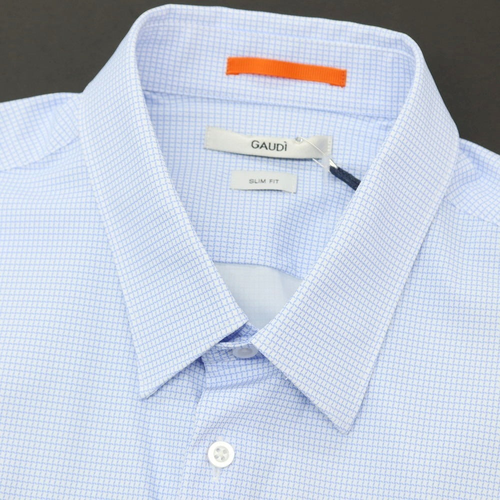 【新品】ガウディ GAUDI ナイロン ジャージー レギュラーカラー カジュアルシャツ ライトブルーxホワイト【 L 】【 状態ランクN 】【 メンズ 】