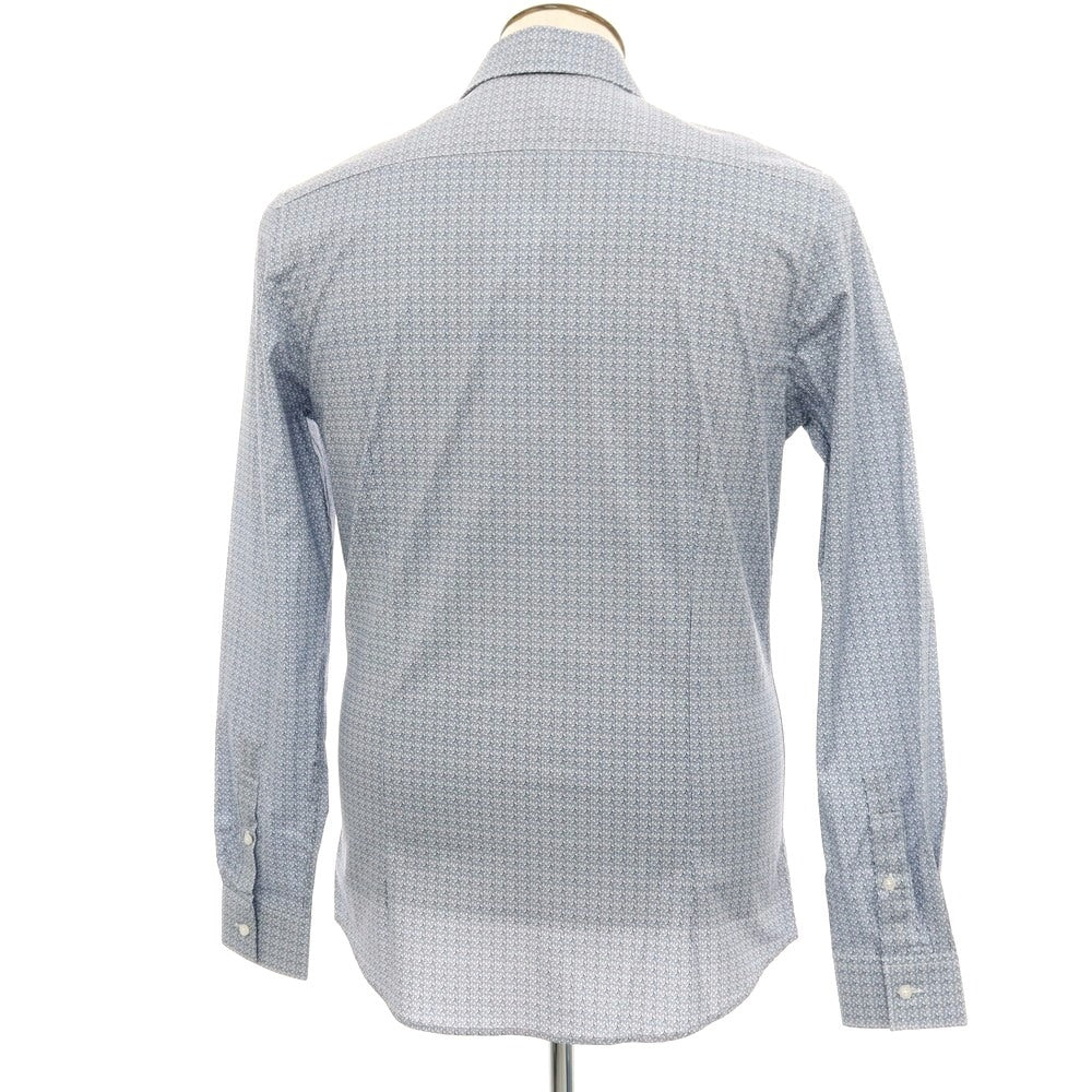 【新品】ガウディ GAUDI ストレッチ コットン 総柄 セミワイドカラー カジュアルシャツ ホワイトxネイビー【 L 】【 状態ランクN 】【 メンズ 】