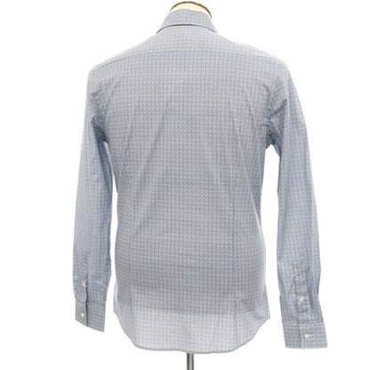 【新品】ガウディ GAUDI ストレッチ コットン 総柄 セミワイドカラー カジュアルシャツ ホワイトxネイビー【 L 】【 状態ランクN 】【 メンズ 】