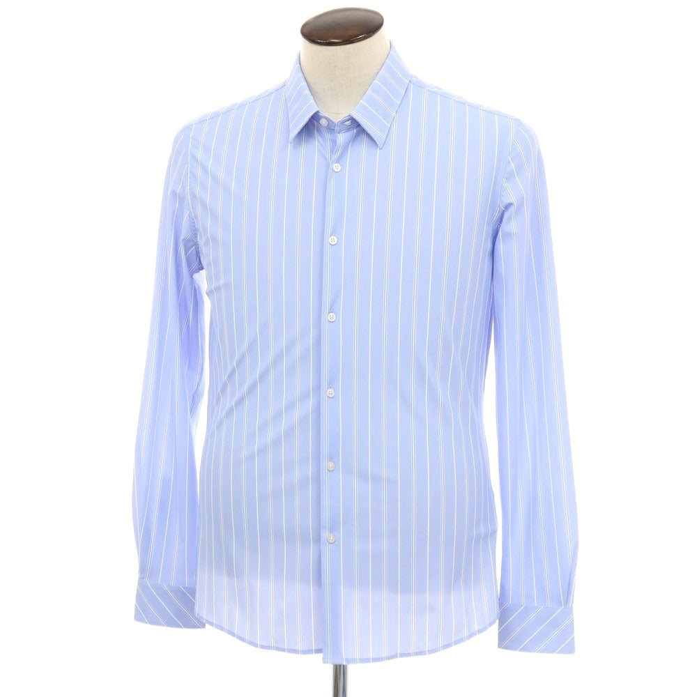 【新品】ガウディ GAUDI ナイロン ジャージー ストライプ レギュラーカラー カジュアルシャツ ライトブルー【 L 】【 状態ランクN 】【 メンズ 】