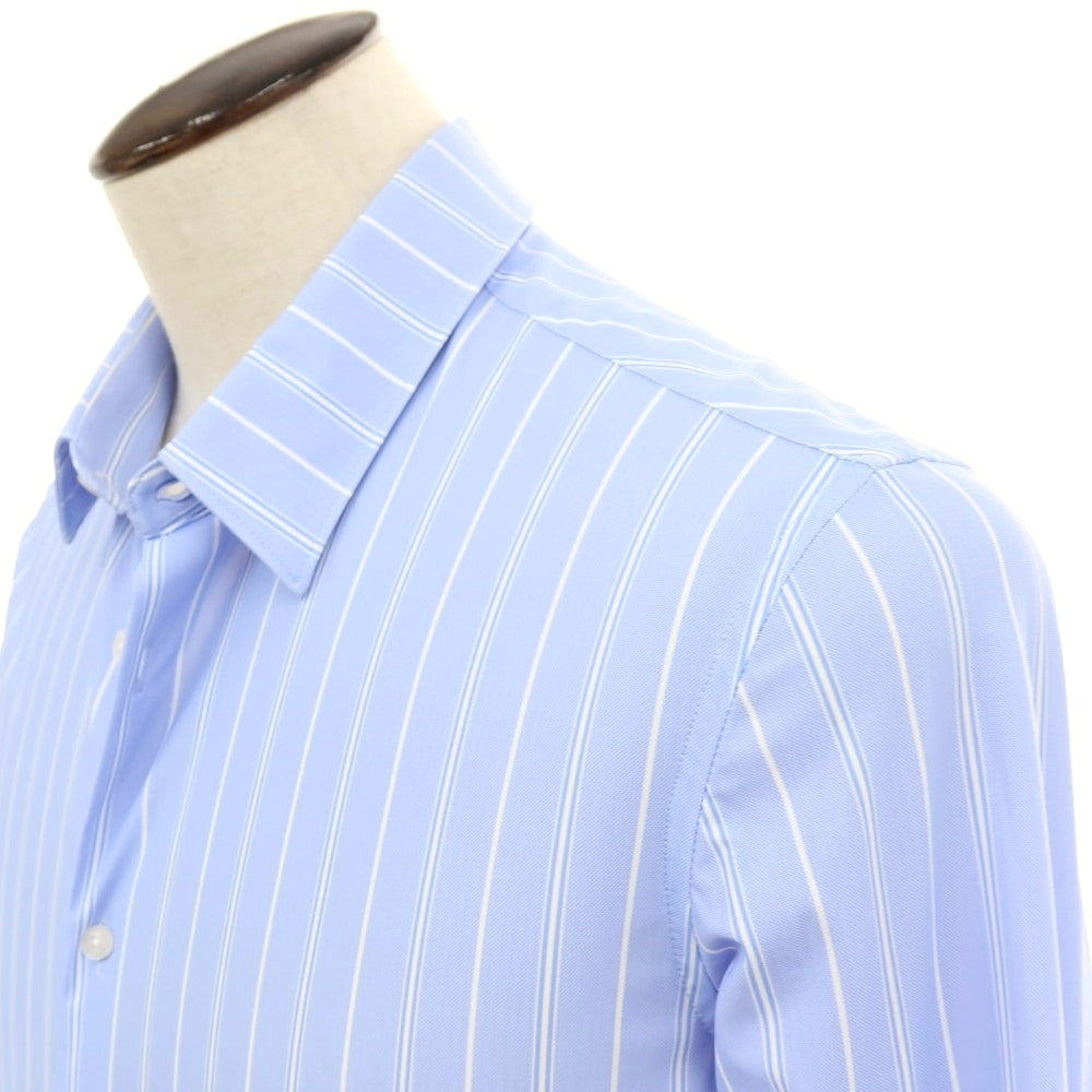 【新品】ガウディ GAUDI ナイロン ジャージー ストライプ レギュラーカラー カジュアルシャツ ライトブルー【 L 】【 状態ランクN 】【 メンズ 】