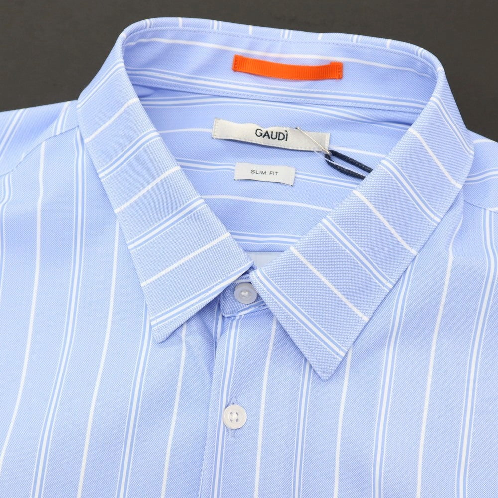 【新品】ガウディ GAUDI ナイロン ジャージー ストライプ レギュラーカラー カジュアルシャツ ライトブルー【 L 】【 状態ランクN 】【 メンズ 】