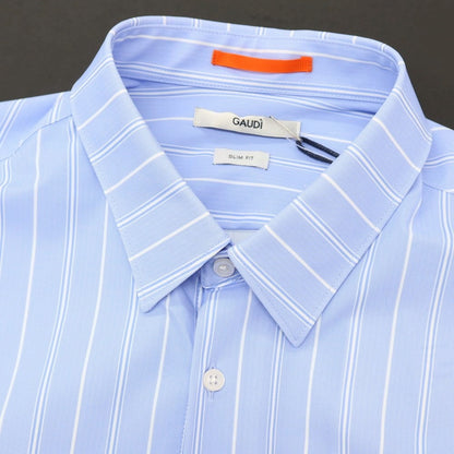 【新品】ガウディ GAUDI ナイロン ジャージー ストライプ レギュラーカラー カジュアルシャツ ライトブルー【 L 】【 状態ランクN 】【 メンズ 】