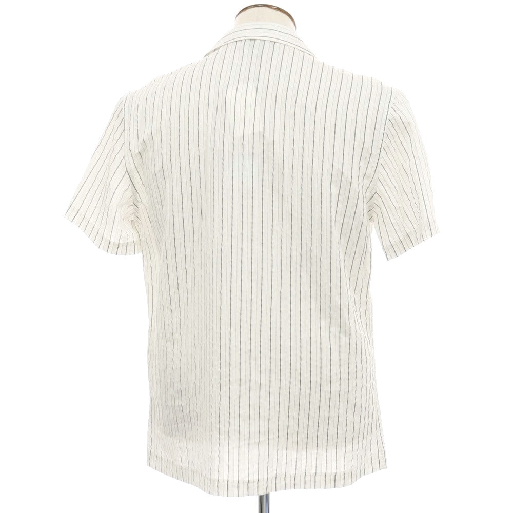 【新品】ガウディ GAUDI レーヨンナイロンポリエステル ストライプ オープンカラー 半袖シャツ ホワイト【 L 】【 状態ランクN 】【 メンズ 】