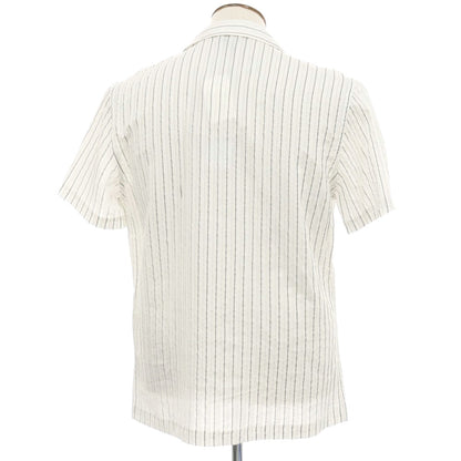 【新品】ガウディ GAUDI レーヨンナイロンポリエステル ストライプ オープンカラー 半袖シャツ ホワイト【 L 】【 状態ランクN 】【 メンズ 】