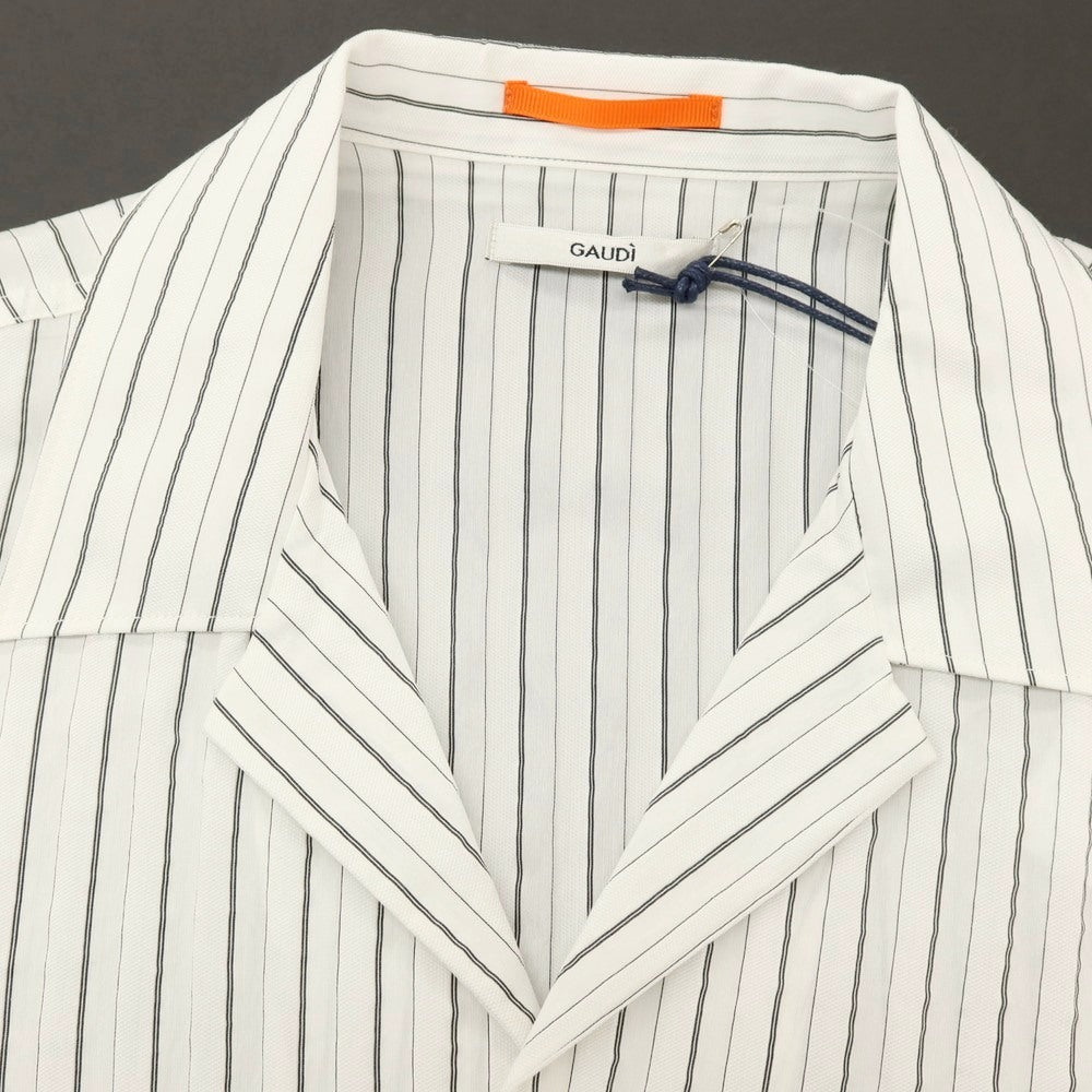 【新品】ガウディ GAUDI レーヨンナイロンポリエステル ストライプ オープンカラー 半袖シャツ ホワイト【 L 】【 状態ランクN 】【 メンズ 】