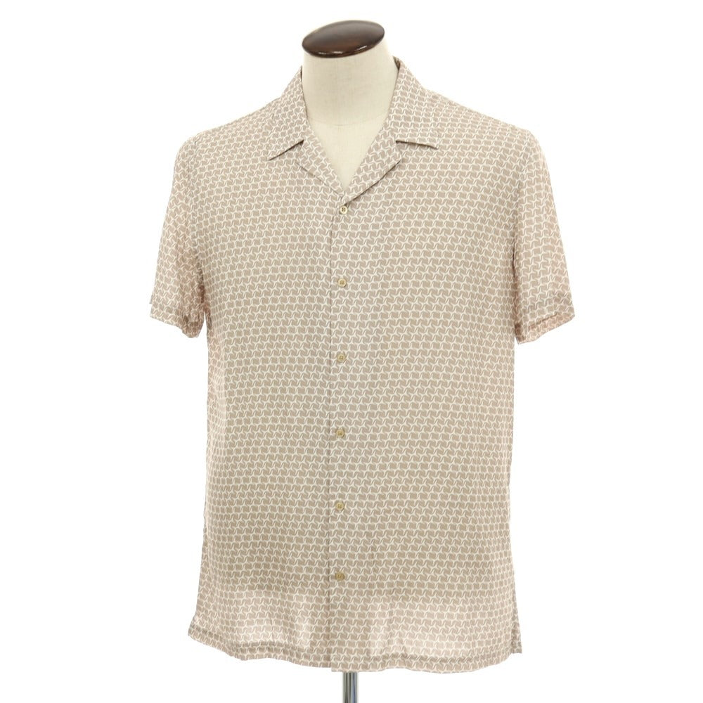 【新品アウトレット】ガウディ GAUDI レーヨン 総柄 プリント オープンカラー 半袖シャツ ホワイトxライトアッシュブラウン系【 L 】【 状態ランクN- 】【 メンズ 】