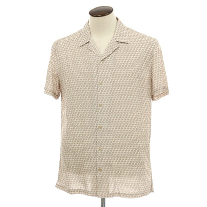 【新品アウトレット】ガウディ GAUDI レーヨン 総柄 プリント オープンカラー 半袖シャツ ホワイトxライトアッシュブラウン系【 L 】【 状態ランクN- 】【 メンズ 】