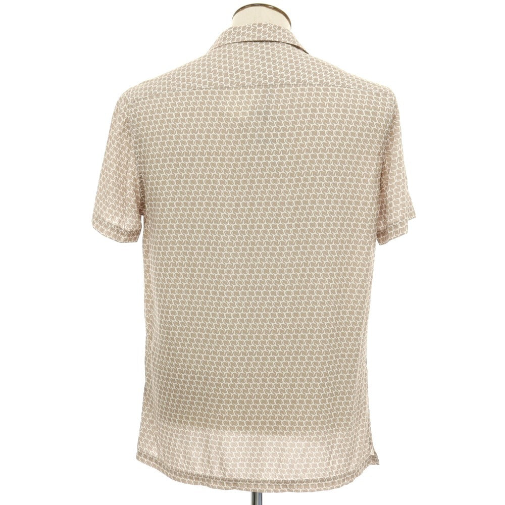 【新品アウトレット】ガウディ GAUDI レーヨン 総柄 プリント オープンカラー 半袖シャツ ホワイトxライトアッシュブラウン系【 L 】【 状態ランクN- 】【 メンズ 】