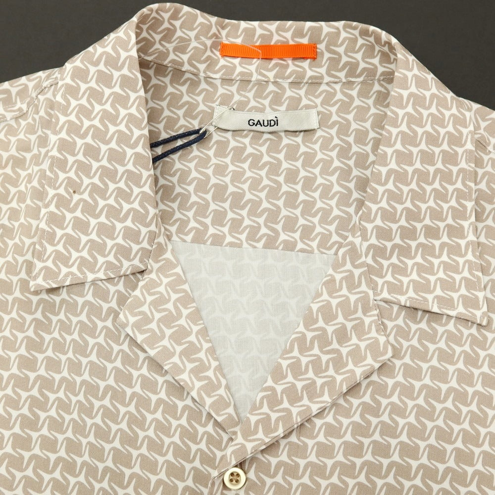 【新品アウトレット】ガウディ GAUDI レーヨン 総柄 プリント オープンカラー 半袖シャツ ホワイトxライトアッシュブラウン系【 L 】【 状態ランクN- 】【 メンズ 】