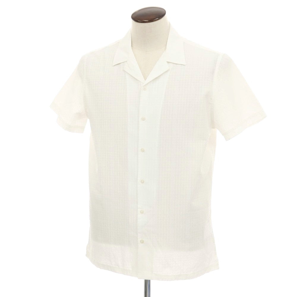 【新品】ガウディ GAUDI ポリエステルコットンレーヨン チェック オープンカラー 半袖シャツ ホワイト【 L 】【 状態ランクN 】【 メンズ 】