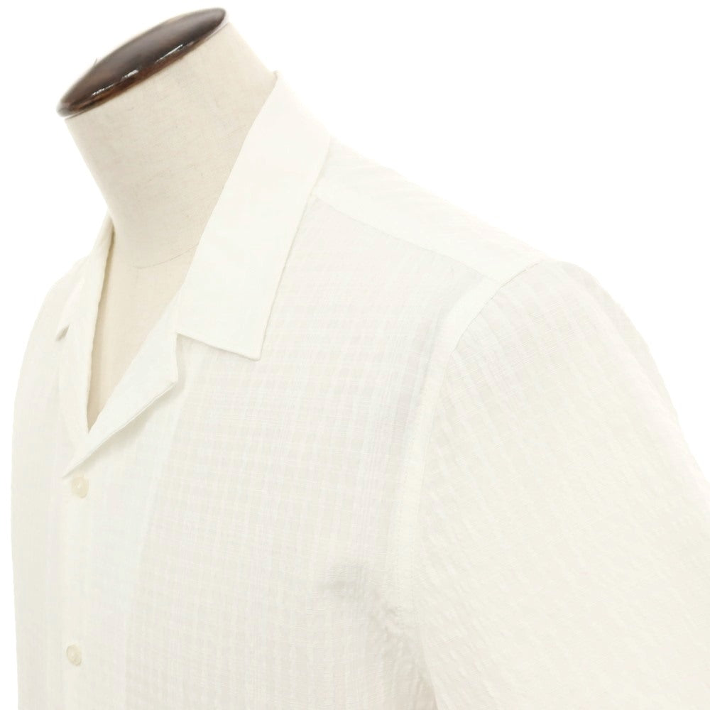 【新品】ガウディ GAUDI ポリエステルコットンレーヨン チェック オープンカラー 半袖シャツ ホワイト【 L 】【 状態ランクN 】【 メンズ 】