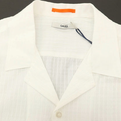 【新品】ガウディ GAUDI ポリエステルコットンレーヨン チェック オープンカラー 半袖シャツ ホワイト【 L 】【 状態ランクN 】【 メンズ 】