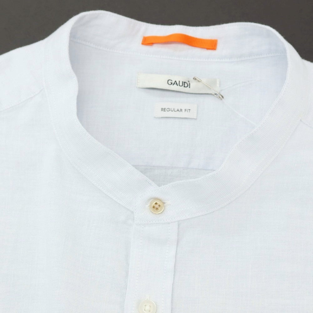 【新品】ガウディ GAUDI コットンリネン バンドカラー カジュアルシャツ アイスブルー【サイズL】【 状態ランクN 】【 メンズ 】