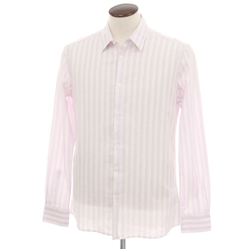【新品】ガウディ GAUDI コットンリネン ストライプ レギュラーカラー カジュアルシャツ ラベンダーxホワイト【サイズL】【 状態ランクN 】【 メンズ 】