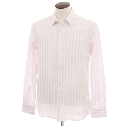 【新品】ガウディ GAUDI コットンリネン ストライプ レギュラーカラー カジュアルシャツ ラベンダーxホワイト【サイズL】【 状態ランクN 】【 メンズ 】