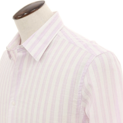 【新品】ガウディ GAUDI コットンリネン ストライプ レギュラーカラー カジュアルシャツ ラベンダーxホワイト【サイズL】【 状態ランクN 】【 メンズ 】
