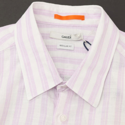 【新品】ガウディ GAUDI コットンリネン ストライプ レギュラーカラー カジュアルシャツ ラベンダーxホワイト【サイズL】【 状態ランクN 】【 メンズ 】