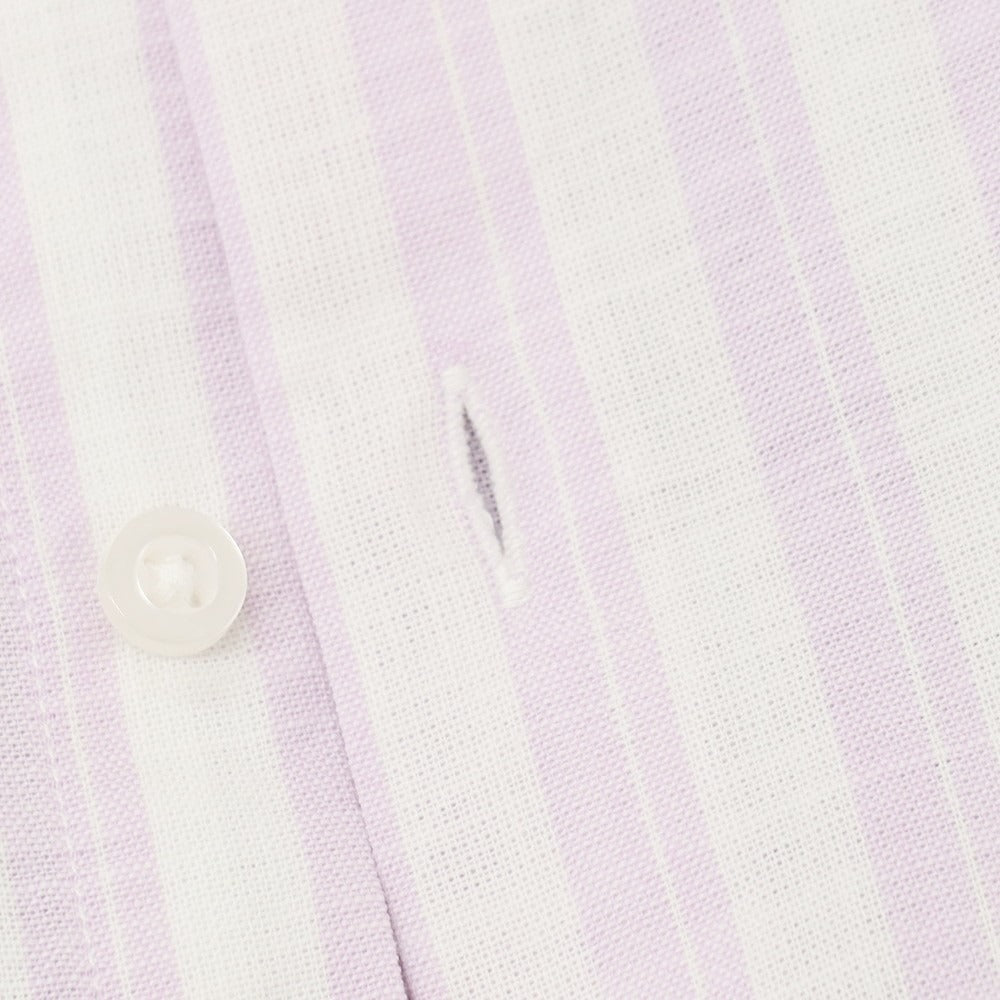 【新品】ガウディ GAUDI コットンリネン ストライプ レギュラーカラー カジュアルシャツ ラベンダーxホワイト【サイズL】【 状態ランクN 】【 メンズ 】