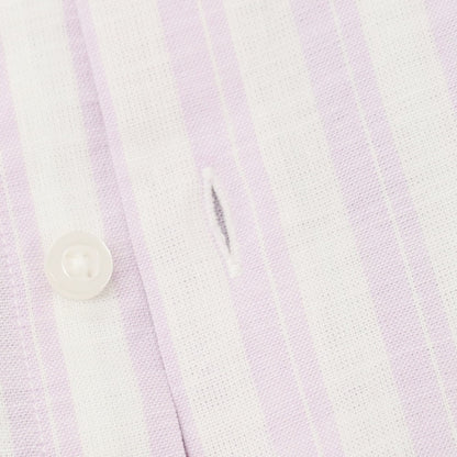 【新品】ガウディ GAUDI コットンリネン ストライプ レギュラーカラー カジュアルシャツ ラベンダーxホワイト【サイズL】【 状態ランクN 】【 メンズ 】