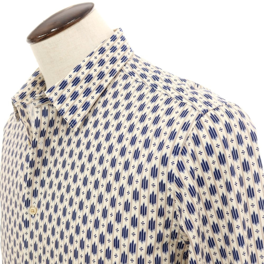 【新品】ガウディ GAUDI コットン 総柄 プリント レギュラーカラー カジュアルシャツ アイボリーxネイビー【サイズL】【 状態ランクN 】【 メンズ 】