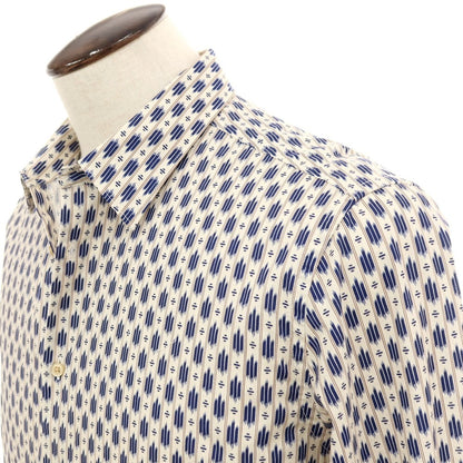 【新品】ガウディ GAUDI コットン 総柄 プリント レギュラーカラー カジュアルシャツ アイボリーxネイビー【サイズL】【 状態ランクN 】【 メンズ 】