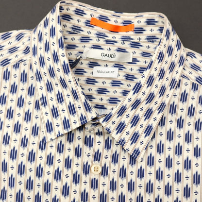 【新品】ガウディ GAUDI コットン 総柄 プリント レギュラーカラー カジュアルシャツ アイボリーxネイビー【サイズL】【 状態ランクN 】【 メンズ 】