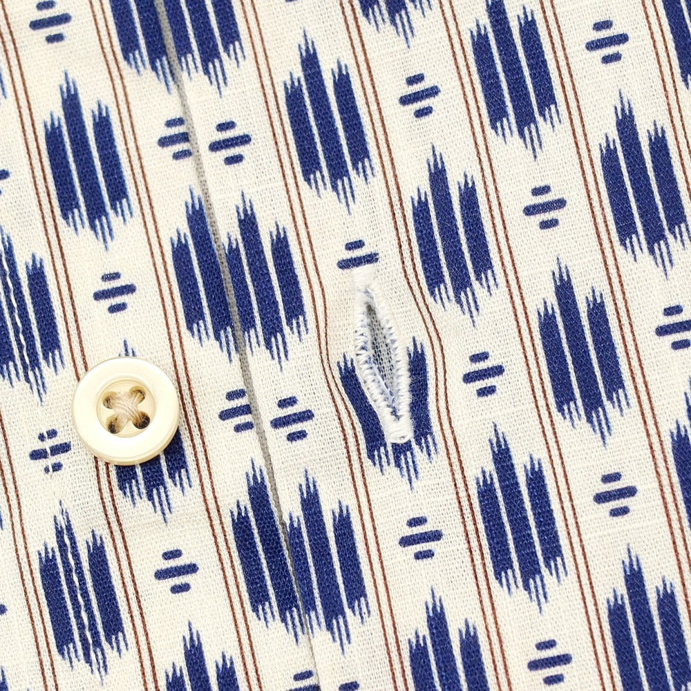 【新品】ガウディ GAUDI コットン 総柄 プリント レギュラーカラー カジュアルシャツ アイボリーxネイビー【サイズL】【 状態ランクN 】【 メンズ 】