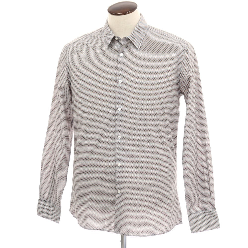 【新品】ガウディ GAUDI コットン 総柄 プリント レギュラーカラー カジュアルシャツ グレーxブラウン【サイズL】【 状態ランクN 】【 メンズ 】