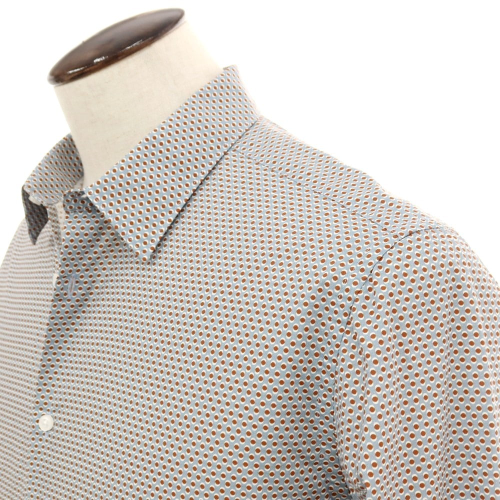 【新品】ガウディ GAUDI コットン 総柄 プリント レギュラーカラー カジュアルシャツ グレーxブラウン【サイズL】【 状態ランクN 】【 メンズ 】