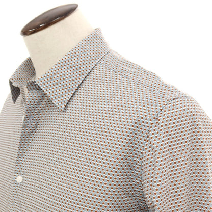 【新品】ガウディ GAUDI コットン 総柄 プリント レギュラーカラー カジュアルシャツ グレーxブラウン【サイズL】【 状態ランクN 】【 メンズ 】