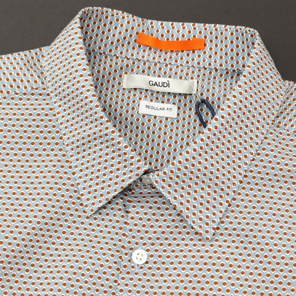 【新品】ガウディ GAUDI コットン 総柄 プリント レギュラーカラー カジュアルシャツ グレーxブラウン【サイズL】【 状態ランクN 】【 メンズ 】