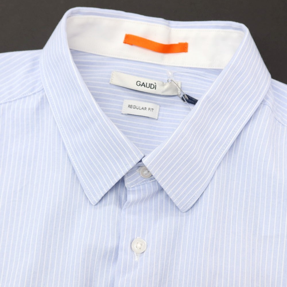 【新品】ガウディ GAUDI コットンレーヨン ストライプ レギュラーカラー カジュアルシャツ ライトブルーxホワイト【サイズL】【 状態ランクN 】【 メンズ 】