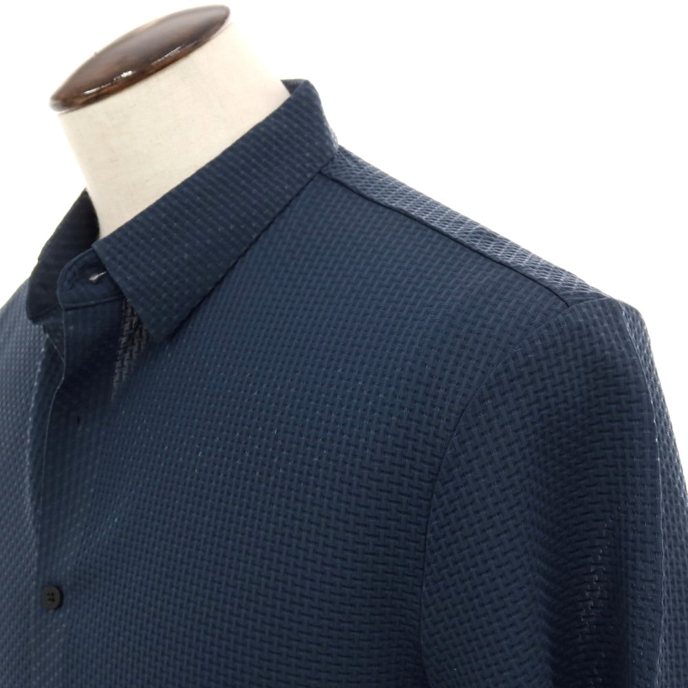 【新品】ガウディ GAUDI ナイロン ジャージー ガウディテック レギュラーカラー 半袖シャツ ネイビー【サイズL】【 状態ランクN 】【 メンズ 】