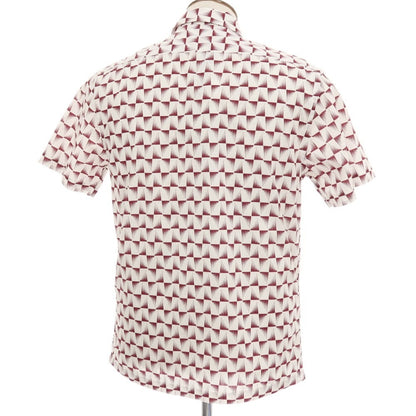 【新品】ガウディ GAUDI コットン 総柄 プリント レギュラーカラー 半袖シャツ ホワイトxボルドー【サイズL】【 状態ランクN 】【 メンズ 】