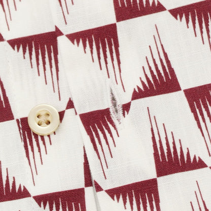 【新品】ガウディ GAUDI コットン 総柄 プリント レギュラーカラー 半袖シャツ ホワイトxボルドー【サイズL】【 状態ランクN 】【 メンズ 】